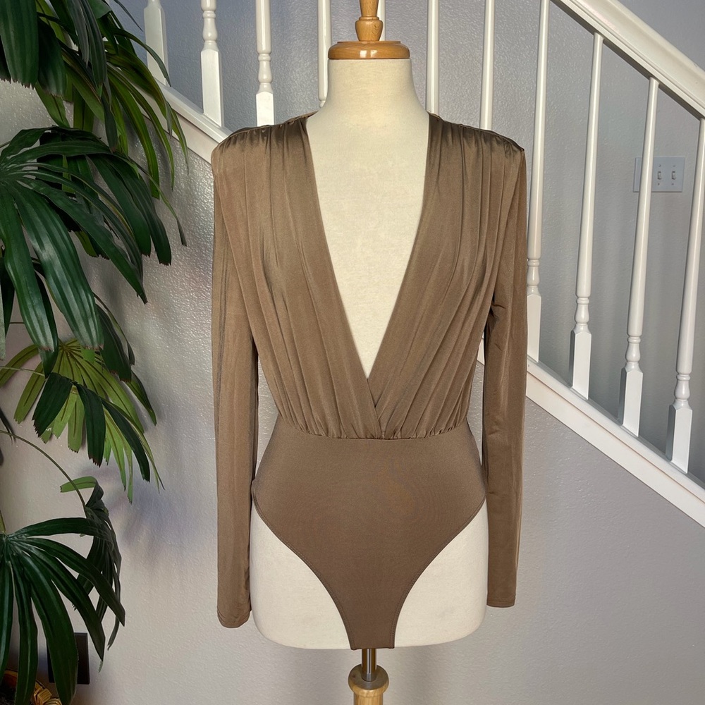 SHEIN Deep V-Neck Brown Bodysuit